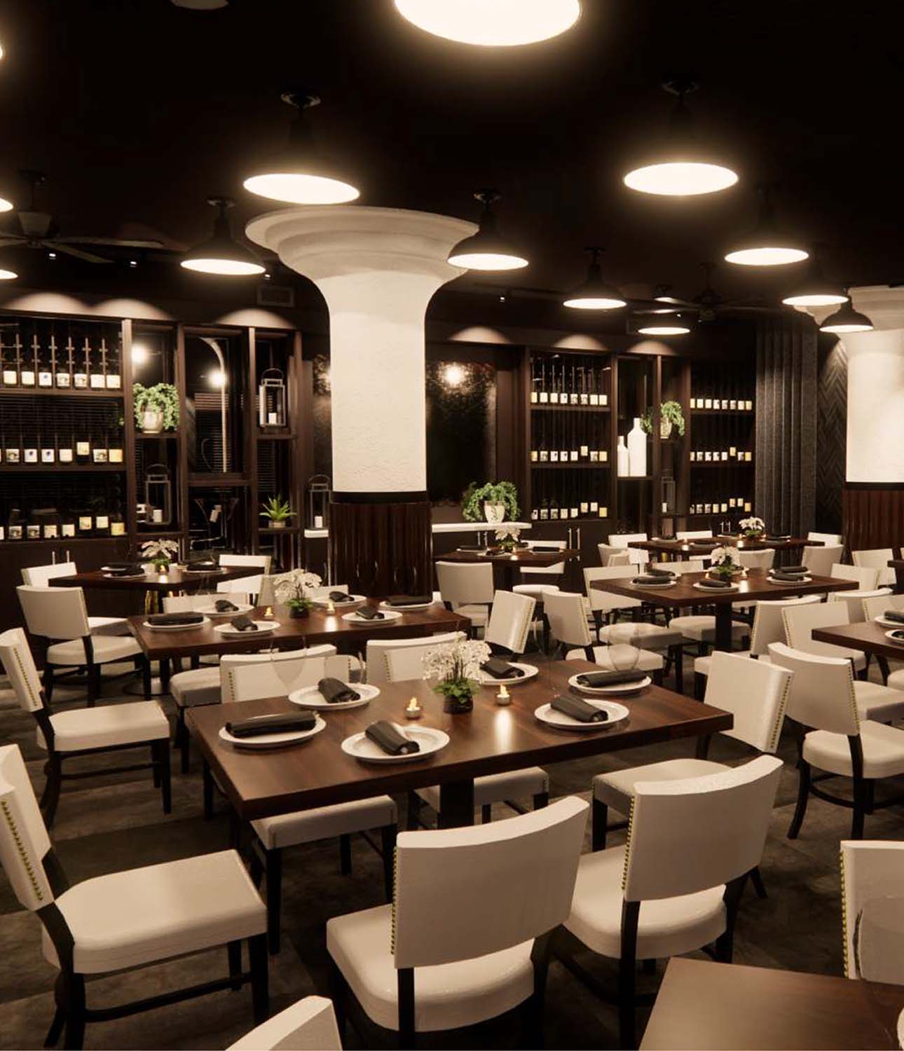 Render of the updated dining room at Martini Modern Italian.