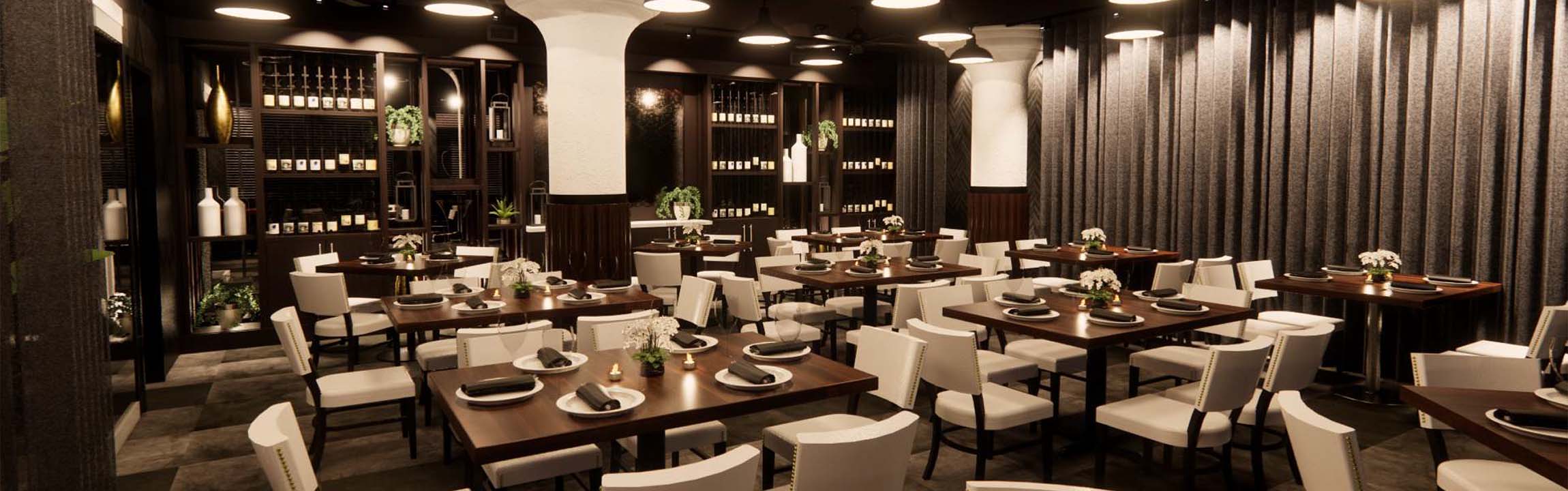 Render of the updated dining room at Martini Modern Italian.