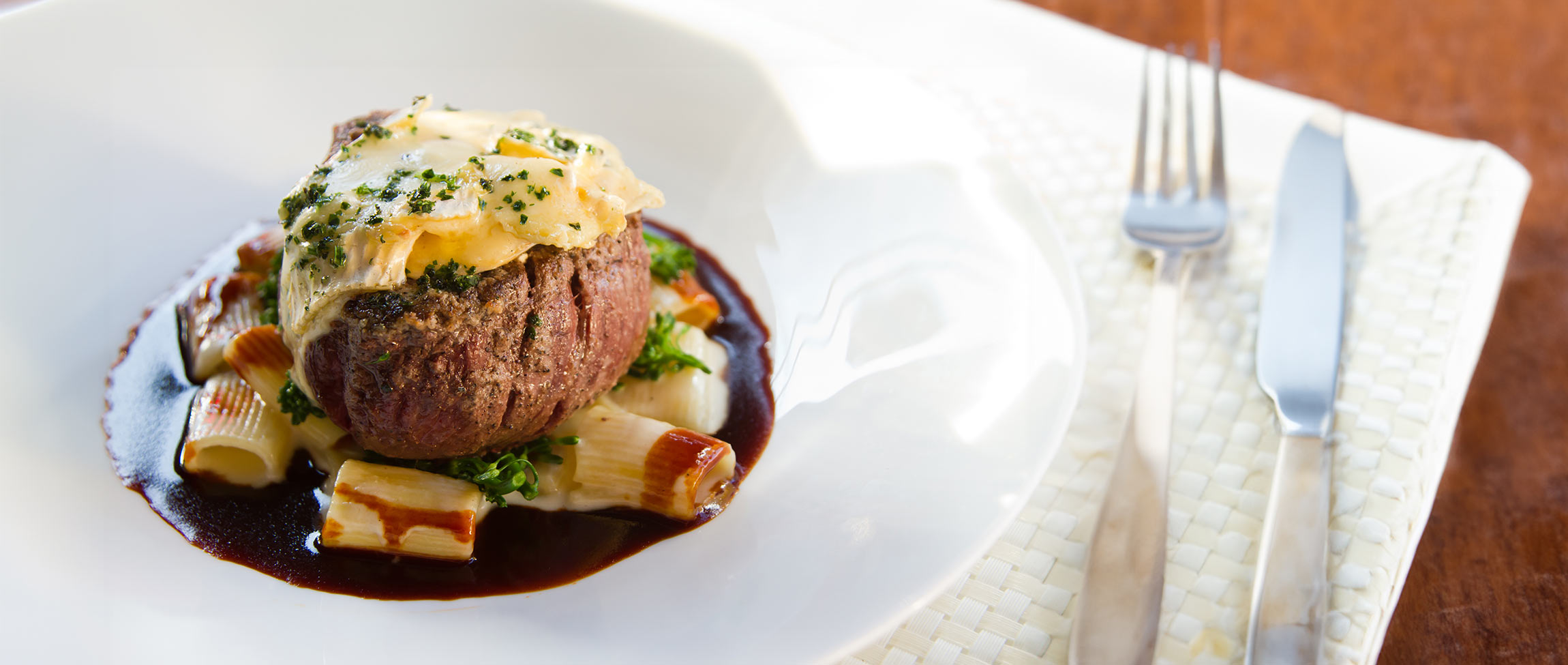 Closeup of a tenderloin steak from Martini Modern Italian