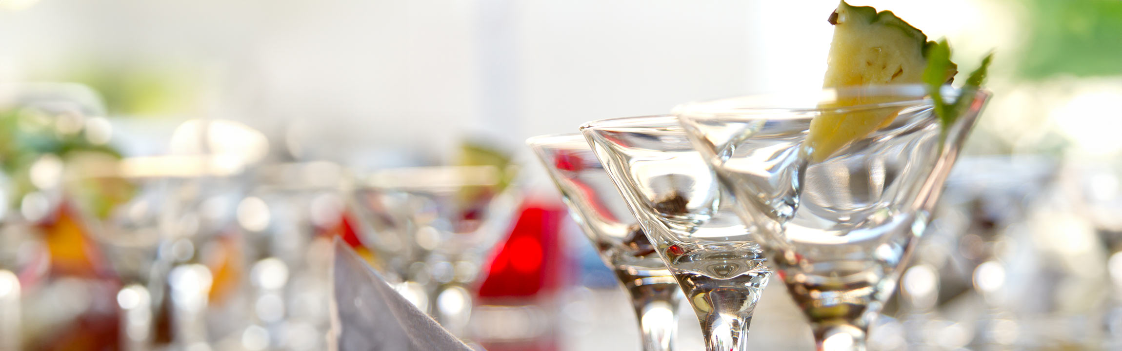 Close up of cocktail glasses at Martini Modern Italian.